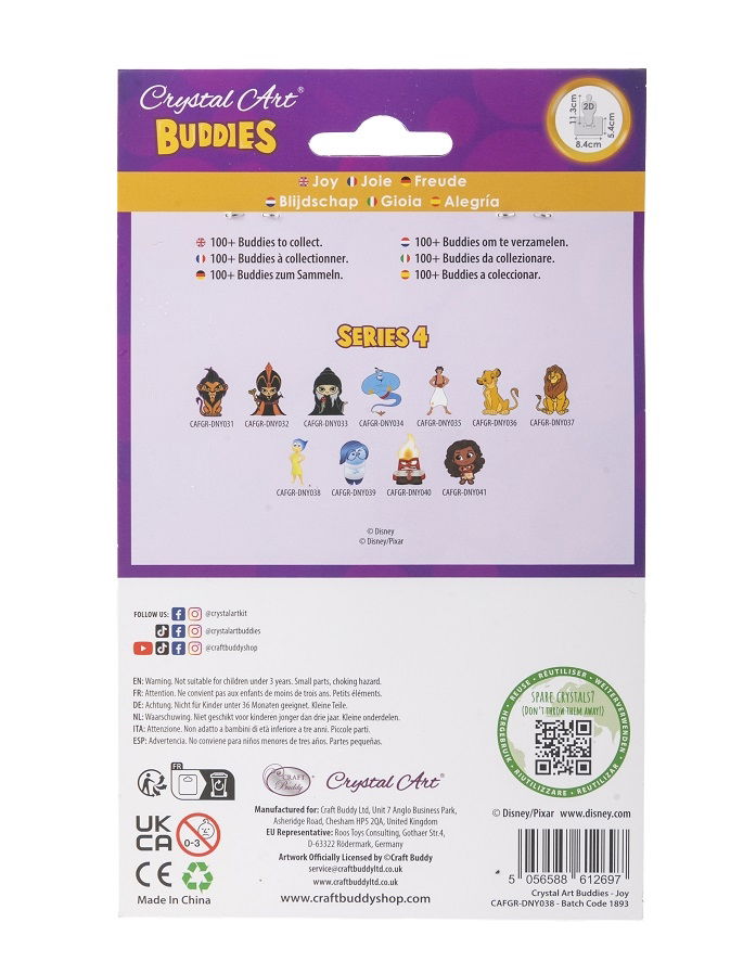 CAFGR-DNY038 Joy- Disney Crystal Art Buddy Kit packaging reverse