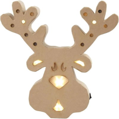 Light-up papier mâché reindeer head craft decoration for Christmas