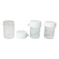 A small 20ml plastic bottle for paints and cosmetics. Shown with lids.