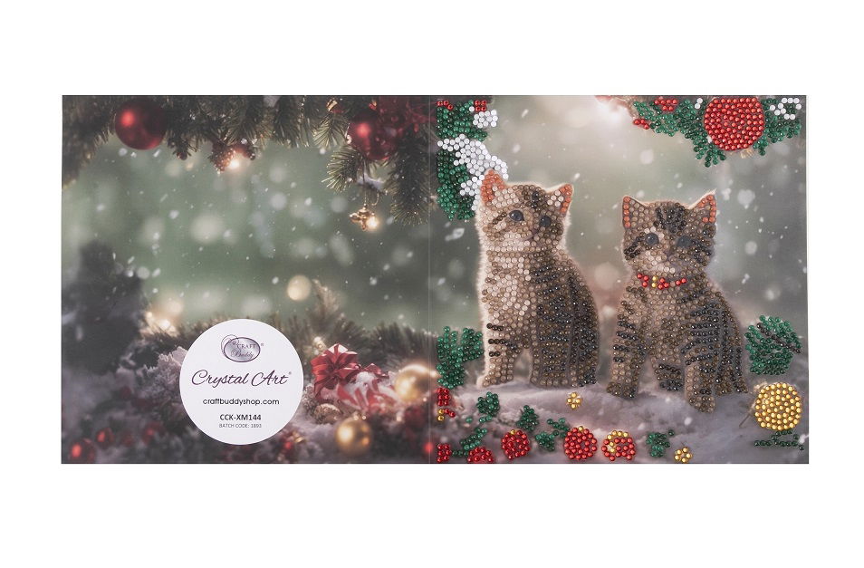 CHRISTMAS KITTENS 18 X 18CM CRYSTAL ART CARD