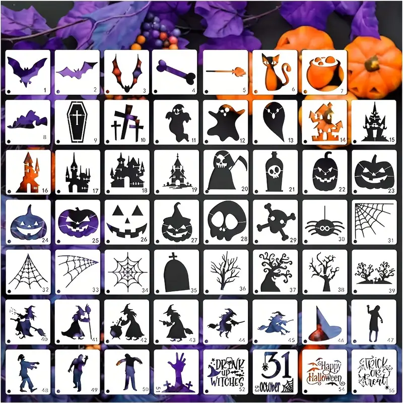 Halloween Stencil 55PK 3in