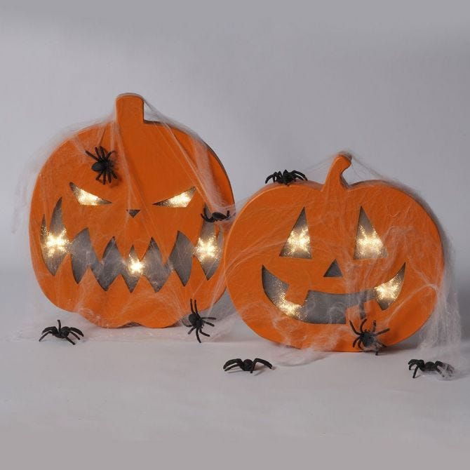 Pumpkin Papier Mache Light Up - Scary 25cm H