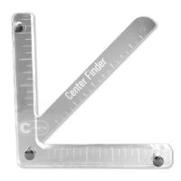 center finder tool for pottery, with right-angle bumpers and 45-degree leg, used to mark the center of clay circles up to 7 inches diameter