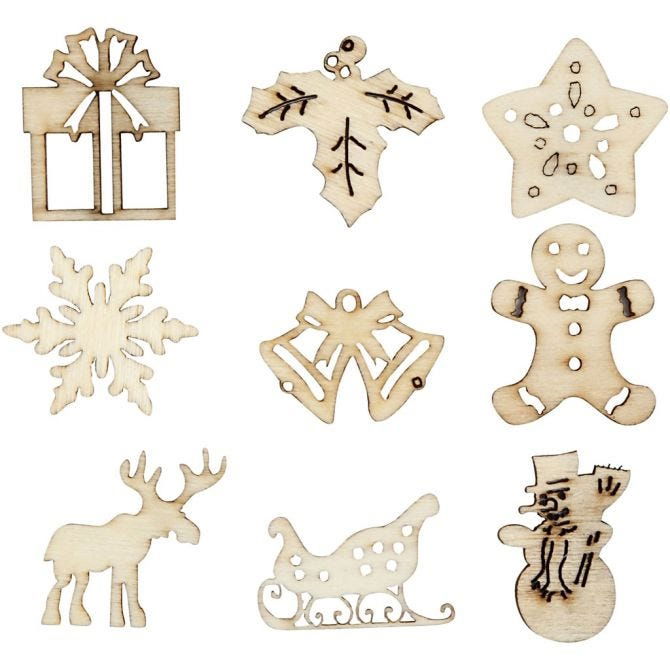 Wooden Small Xmas Decorations - 45pc 28mm