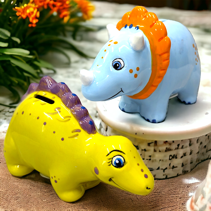 Triceratops Money Bank- Ceramic Blank Bisque Paint Your Own Pottery Shape