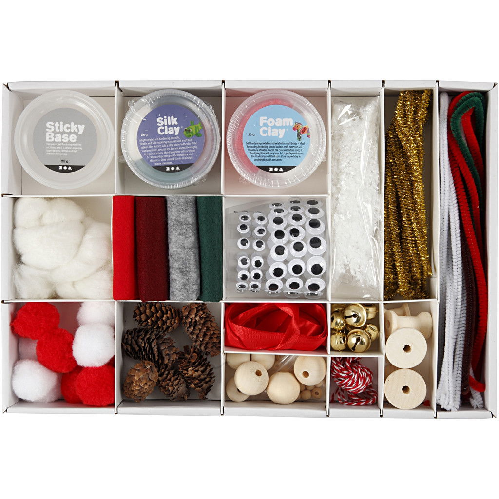 Traditional Christmas Creative Box Set Foam & Silk Clay box content