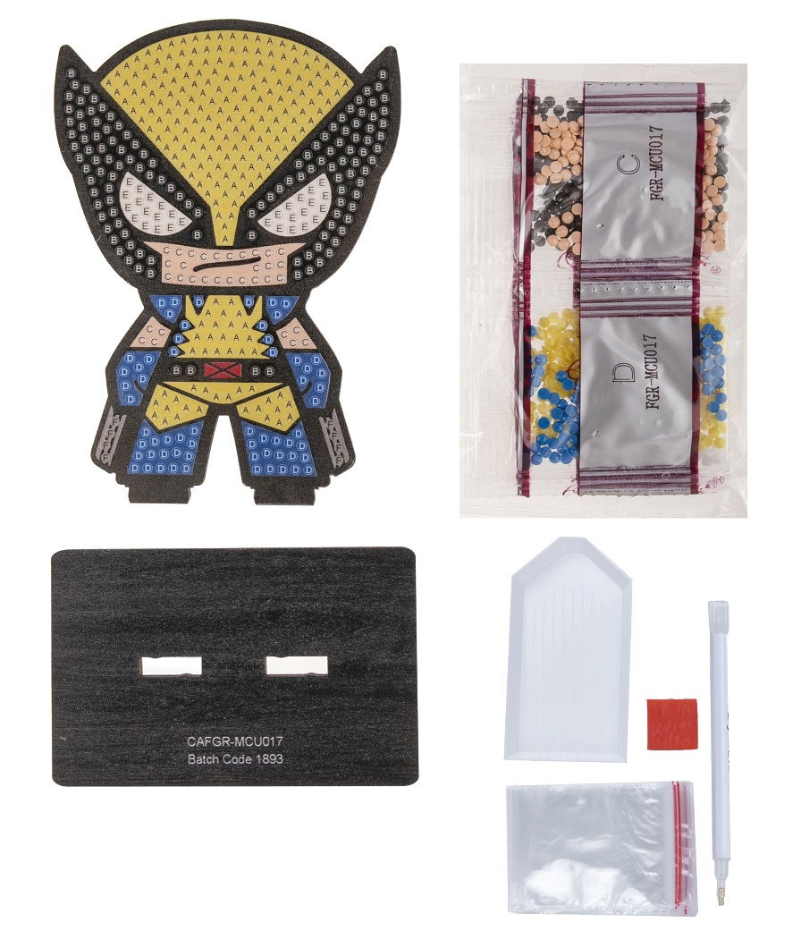 CAFGR-MCU017 Wolverine- Marvel Crystal Art Buddy Kit contents