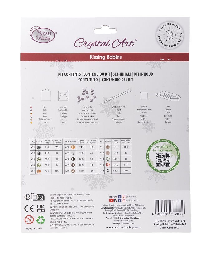 Kissing Robins- Crystal Art Card Kit 18cm