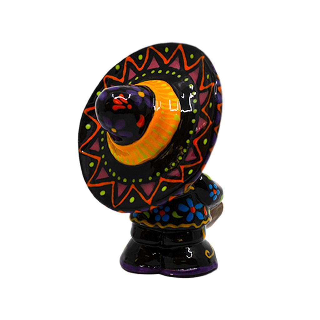 Side view of painted Day of the Dead Mariachi Man ceramic bisque blank for Halloween and Día de los Muertos Paint Your Own Pottery