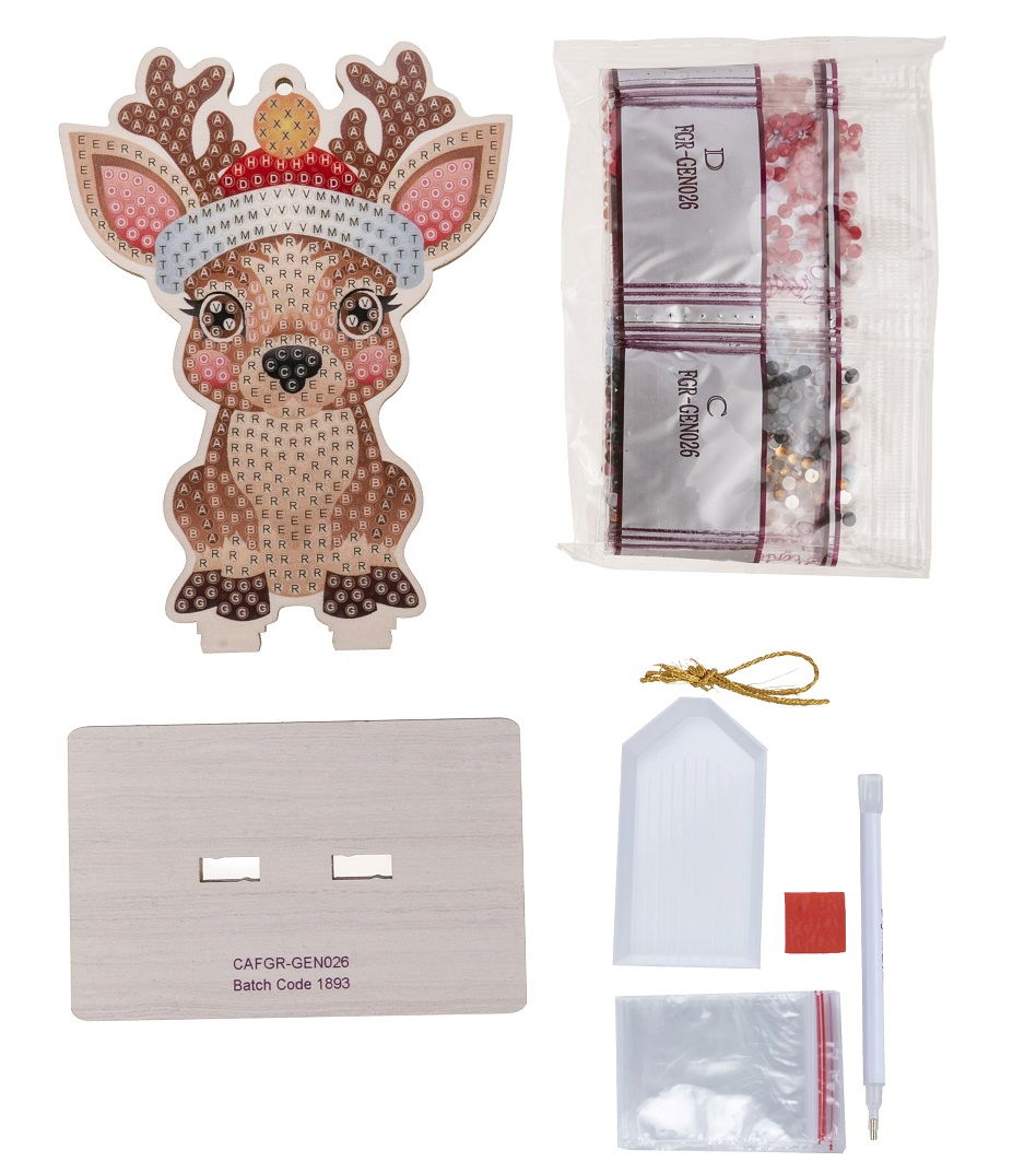 CAFGR-GEN026 Reindeer- Christmas Crystal Art Buddy Kit contents