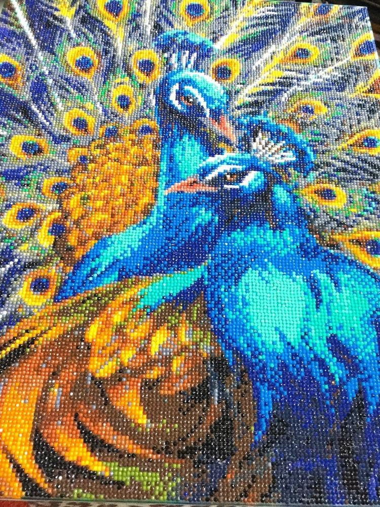 BLUE RAPSODY PEACOCKS CRYSTAL ART CANVAS 40X50cm