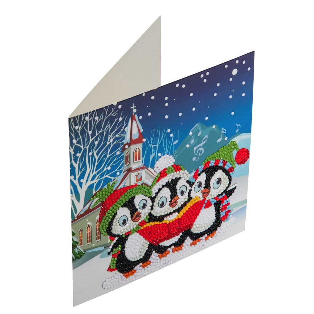 CCK-XM6 Penguin Christmas Carols - Crystal Art Card 18 x 18cm