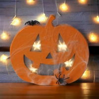 Pumpkin Papier Mache Light-Up - Happy 20cm H