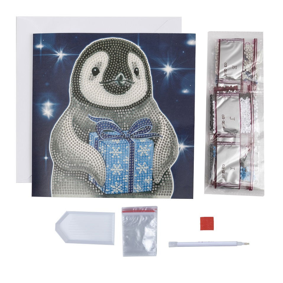 Penguin Gift- Crystal Art Card KIt 18x18cm