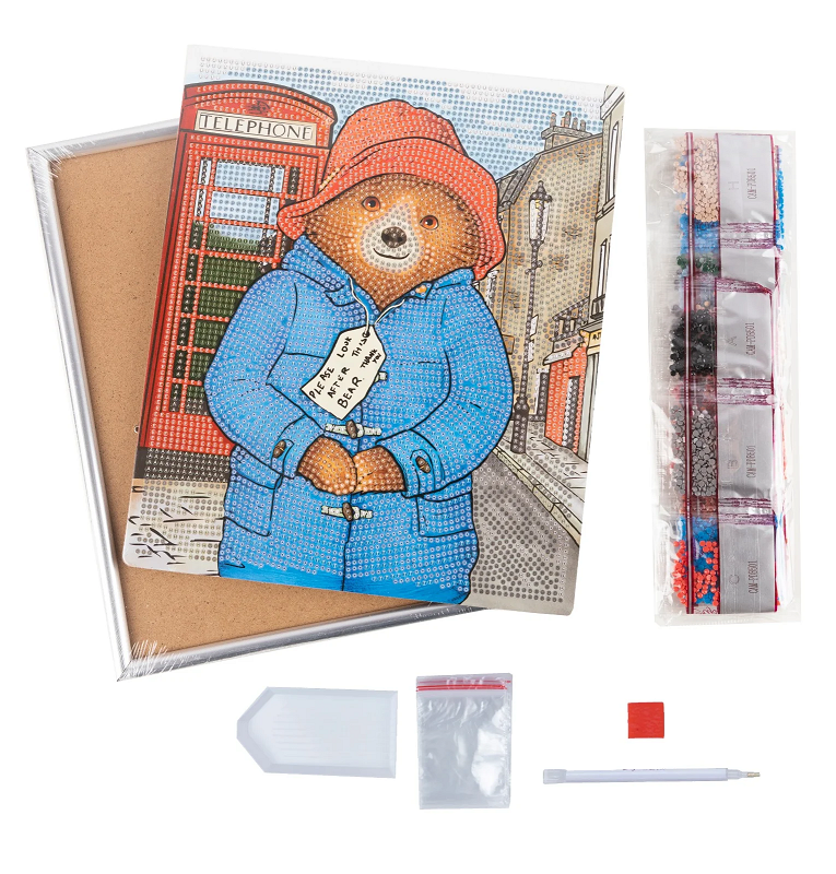 CAM-PDB501 Taking a Stroll Paddington Bear Crystal Art Frame Kit contents