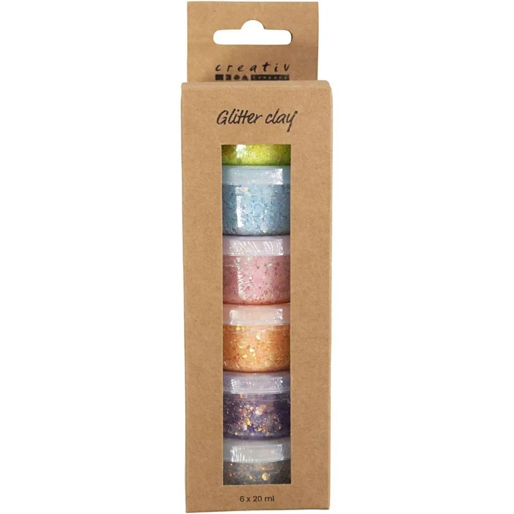 Glitter Clay -asstd pastel colours - 6 x 20ml