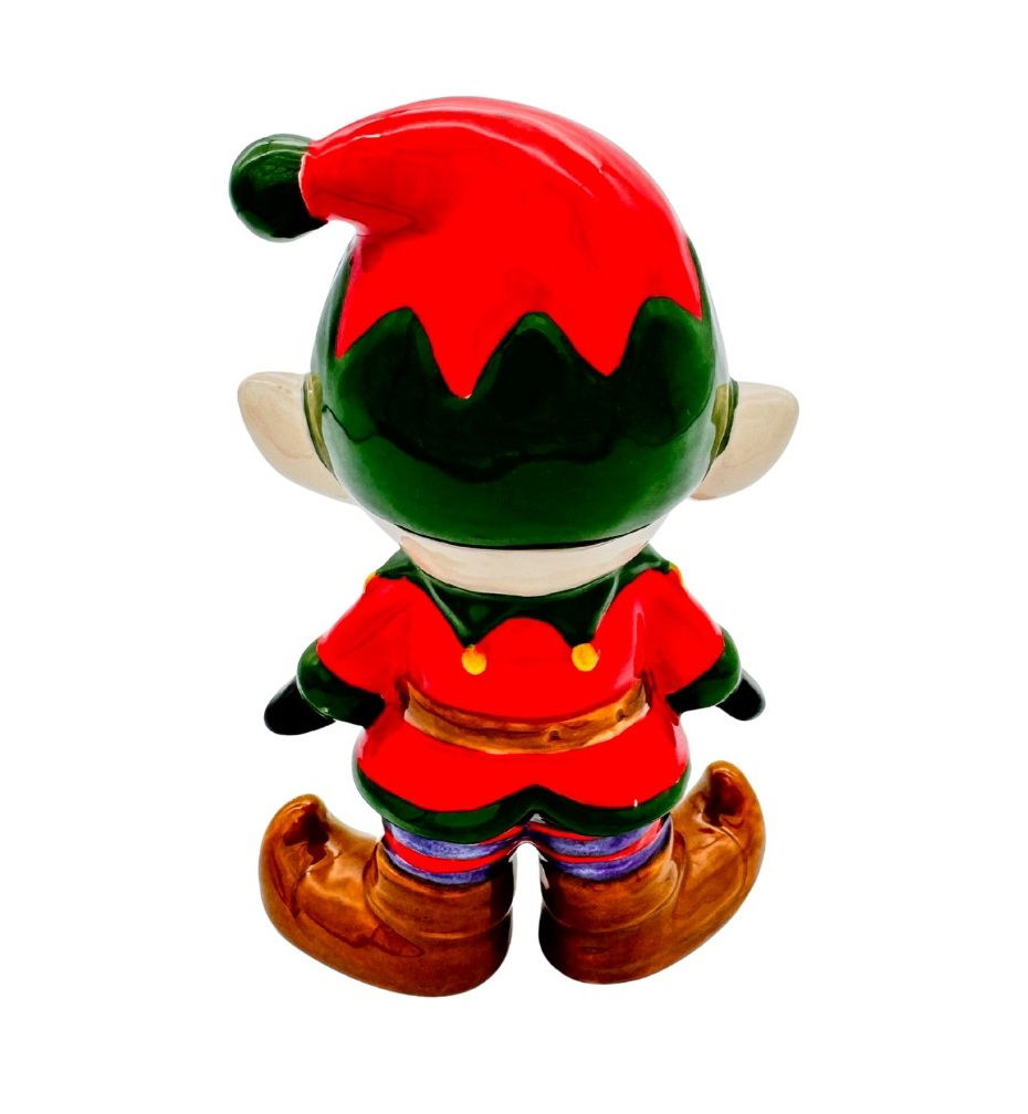 Angled side view of Cute Elf ceramic blank for paint-your-own Christmas pottery