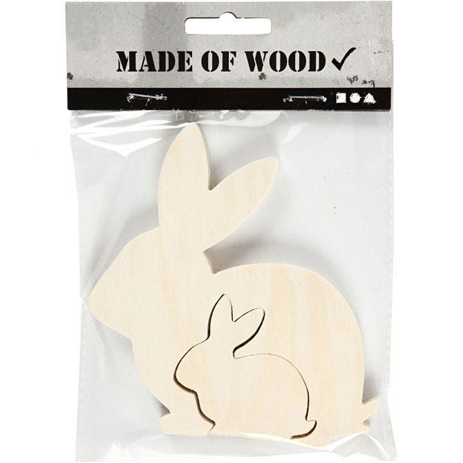 CH57900 Wooden Bunny Figure for decorating, in pack