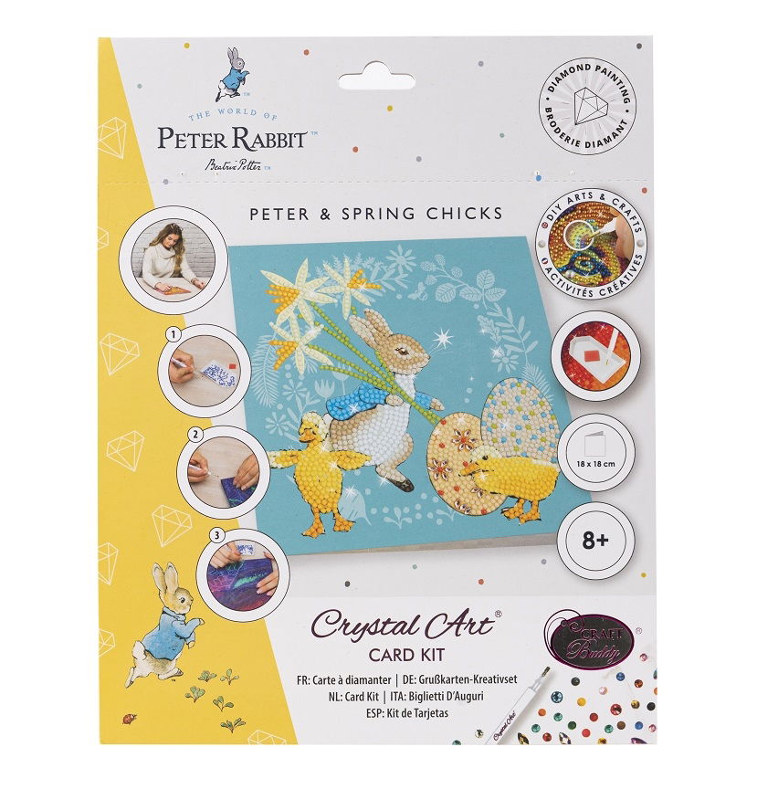 Peter Rabbit & Easter Chicks - Crystal Art Card Kit 18 x 18cm