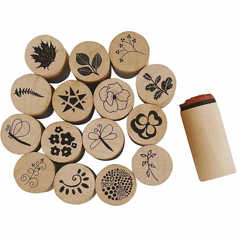 CH28578 Flower & Leaf Rubber Stamps (15 Asstd) 20mm 