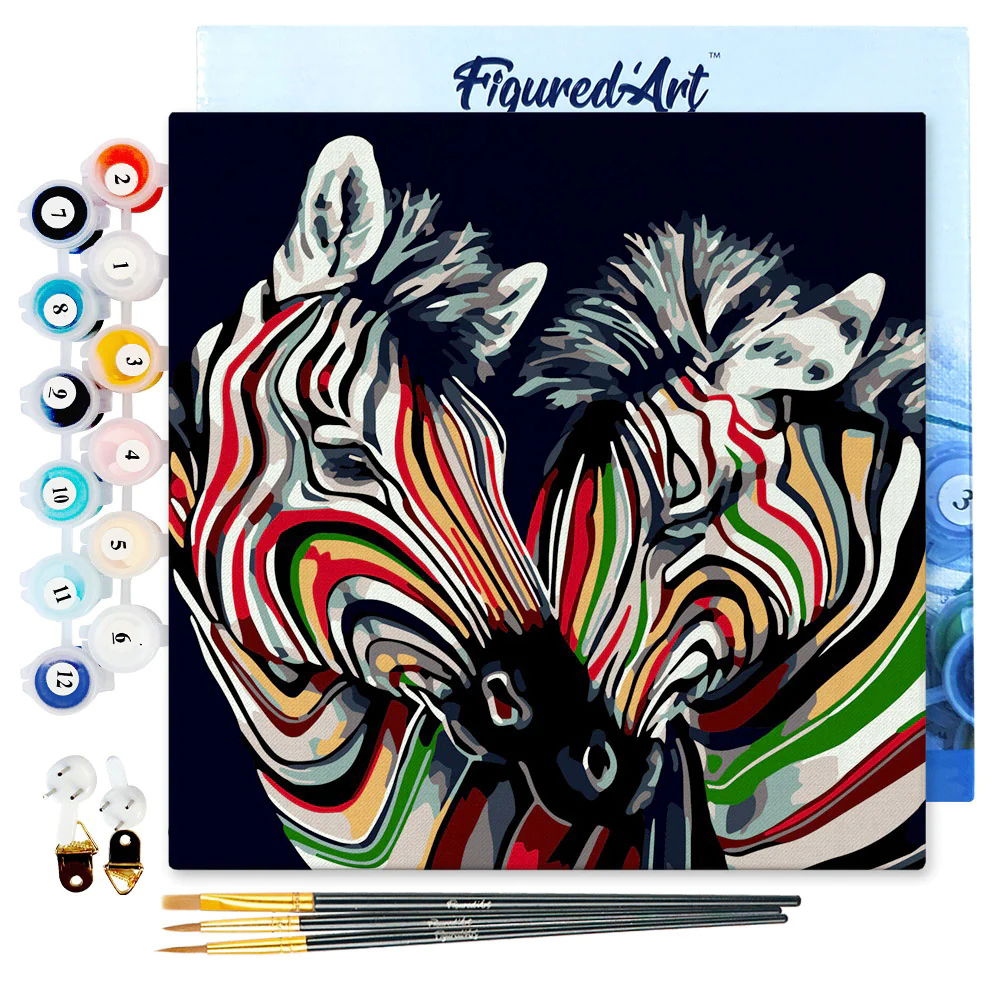 Couple of Colourful Zebras - Mini Paint by Numbers Framed