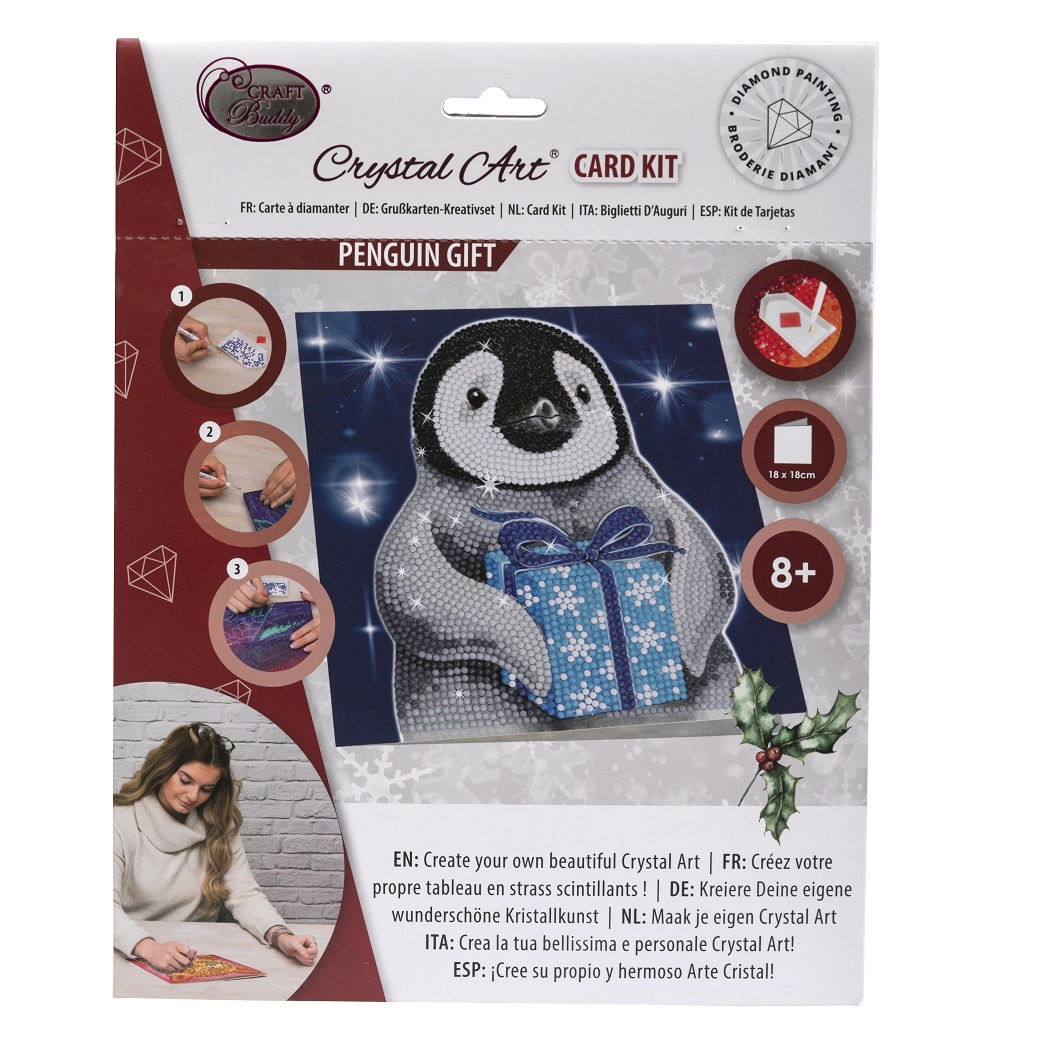 Penguin Gift- Crystal Art Card KIt 18x18cm