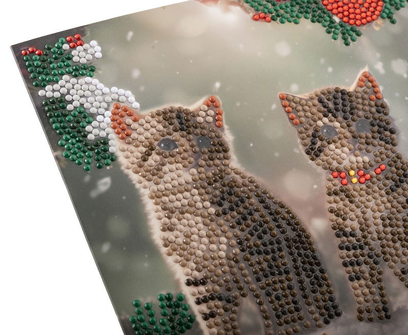 CHRISTMAS KITTENS 18 X 18CM CRYSTAL ART CARD