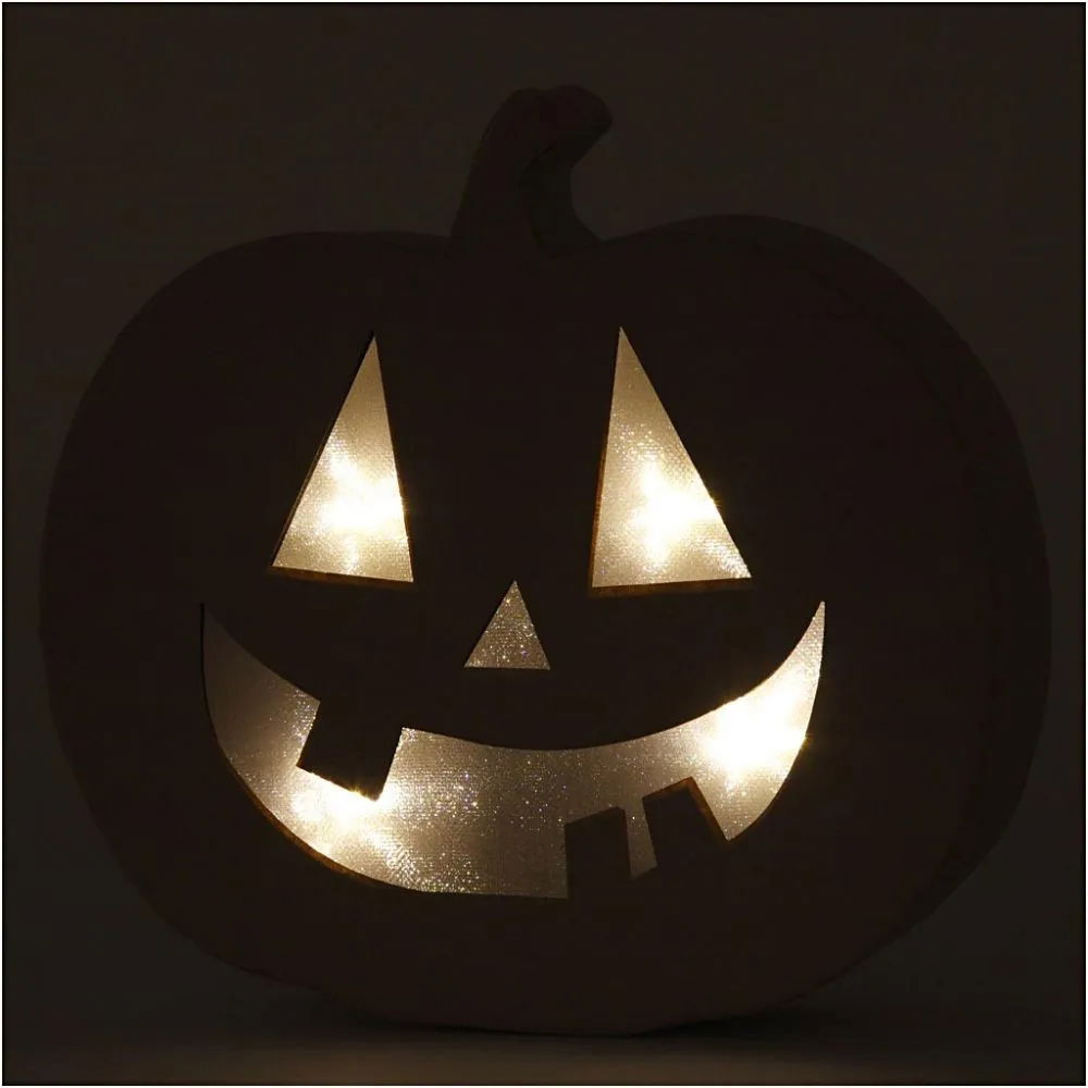 Pumpkin Papier Mache Light-Up - Happy 20cm H