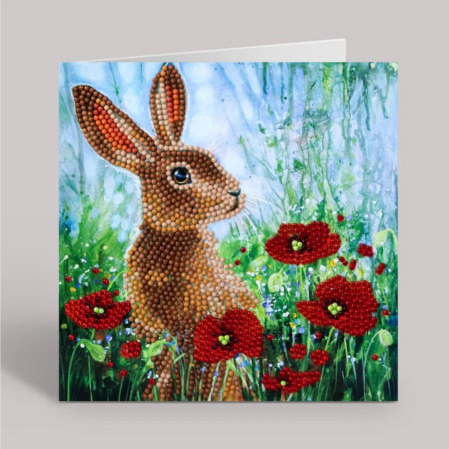 WILD POPPIES AND THE HARE CRYSTAL ART CARD