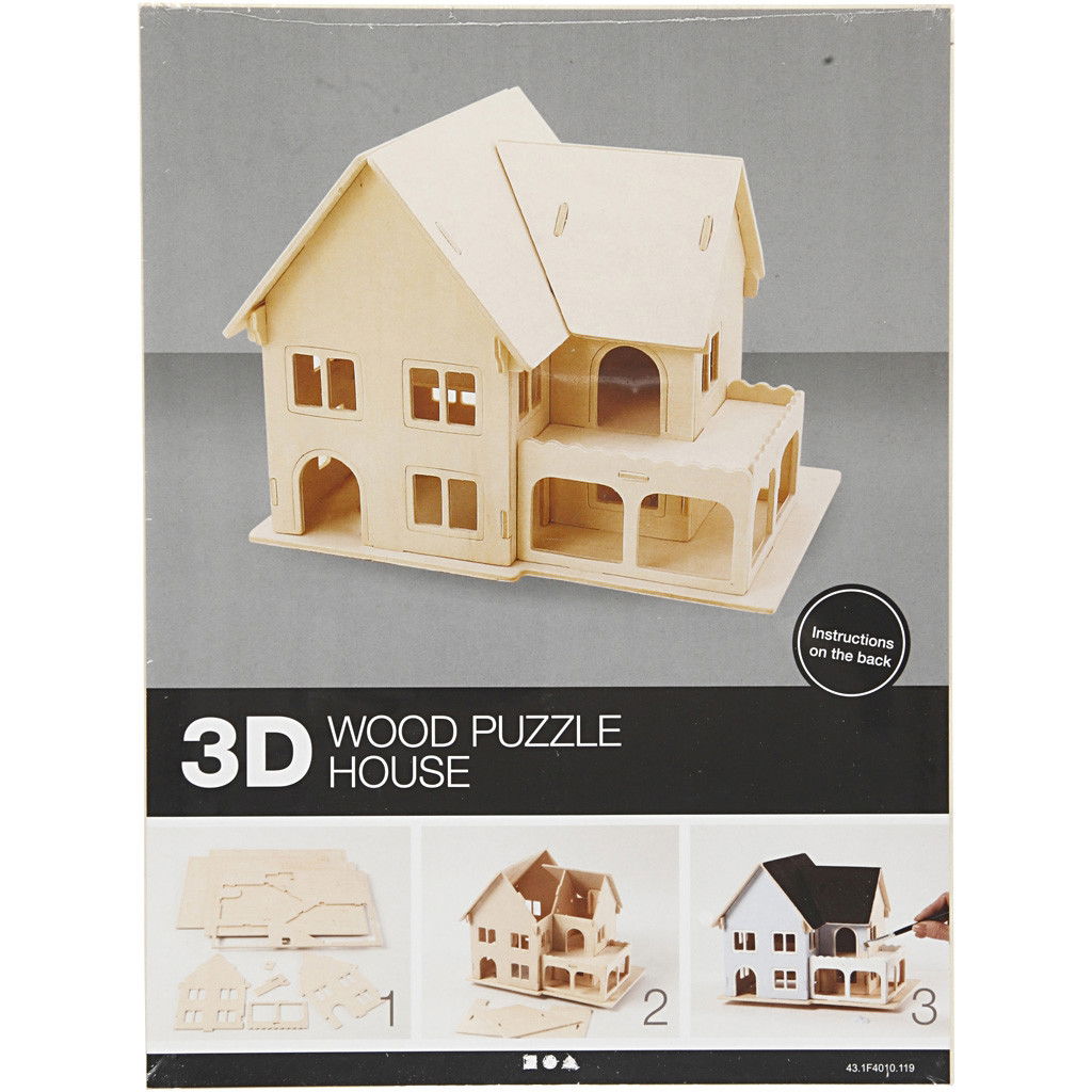 CH57876 3D Wooden Construction Kit - House with Veranda pack