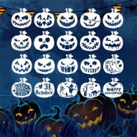 Acrylic Halloween stencil set with pumpkin faces, ghosts, spiderwebs, and October 31 designs