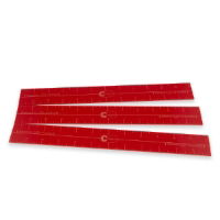 Set of three acrylic shrinkage rulers split apart slightly with 1/8 inch markings and pre-calculated shrinkage rates from 10% to 15%, for measuring clay and pottery pieces.