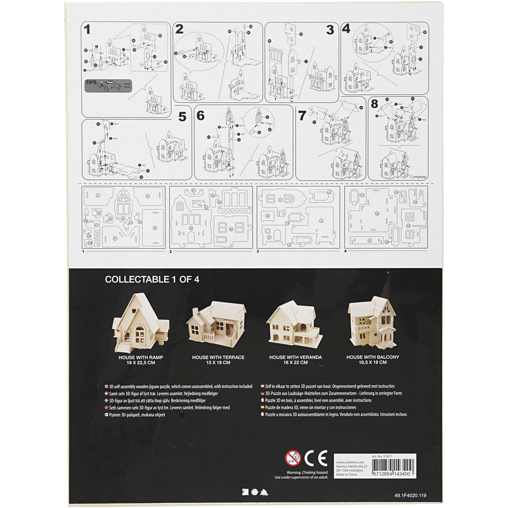 CH57877 3D Wooden Construction Kit - House with Balcony instructions