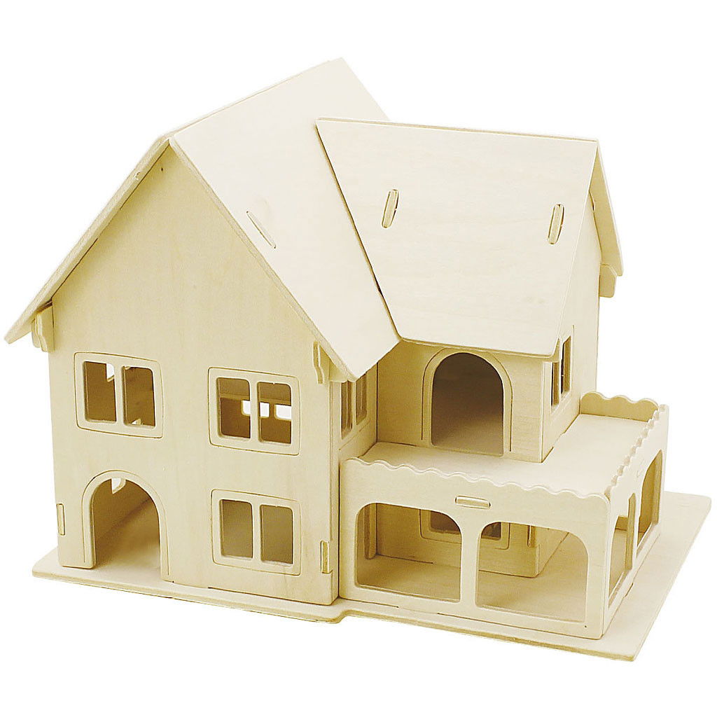 CH57876 3D Wooden Construction Kit - House with Veranda