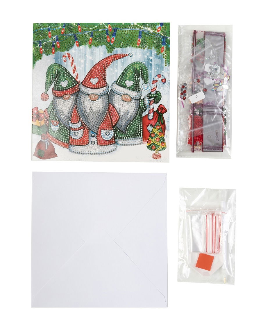 Santa Gnomes- Crystal Art Card Kit 18x18cm