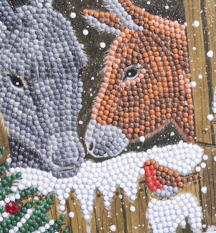 CCK-XM137 Winter Donkeys- Crystal Art Card Craft Kit close up