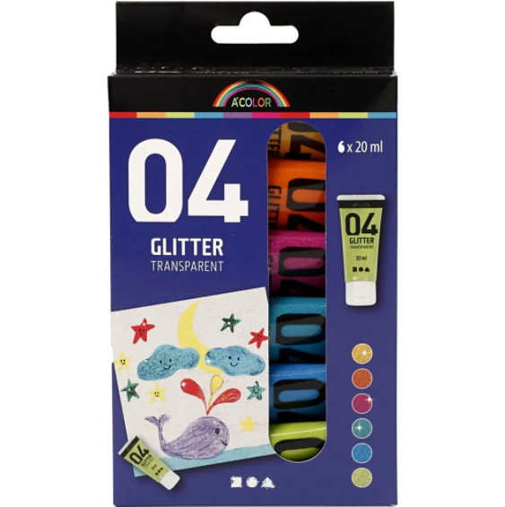 Glitter Acrylic Paint (6 asstd x 20ml)