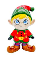 Front view of Cute Elf ceramic bisque figurine for paint-your-own Christmas crafts