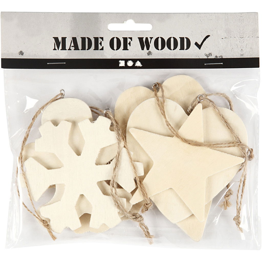 564050 Wooden Craft Ornaments Set in pack