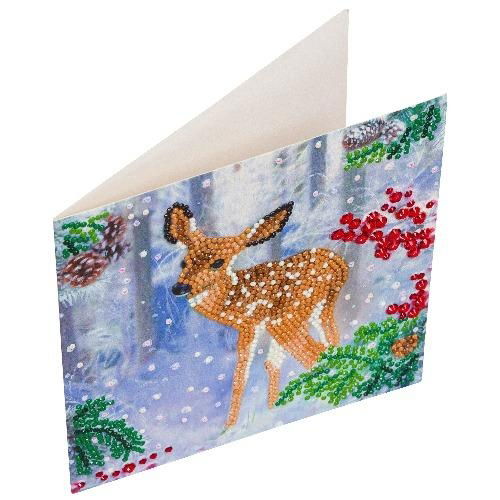 Festive Fawn 18 x 18cm - Crystal Art Card Kit