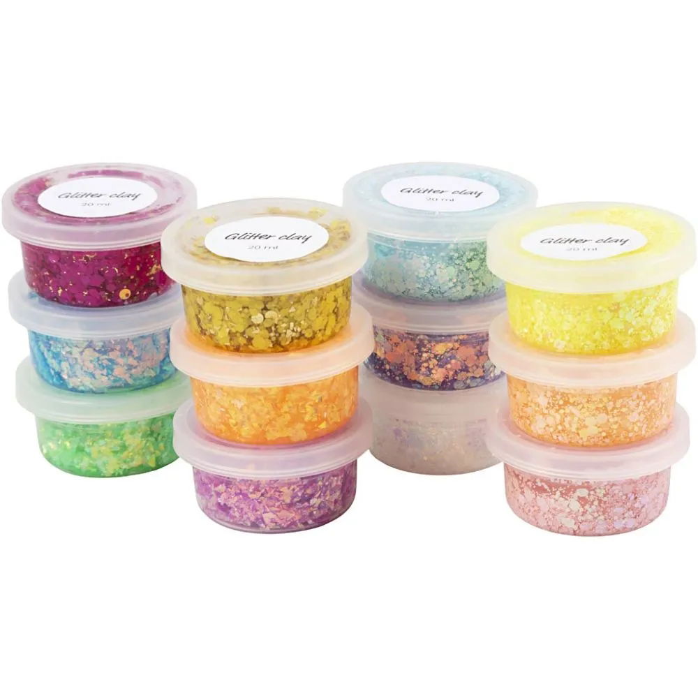 Glitter Clay - 12 asstd pastel colours 72 x 20ml