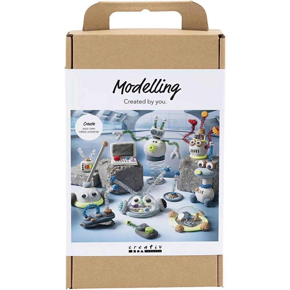 Robot modelling kit - blue, grey, red, silver-plated